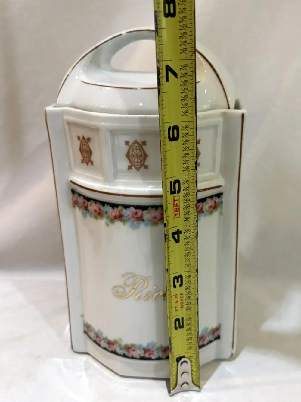 Vintage German Porcelain Rice Canister with Lid Rose Pattern